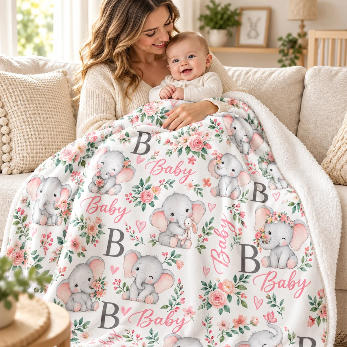 Birthday name blanket on a sofa