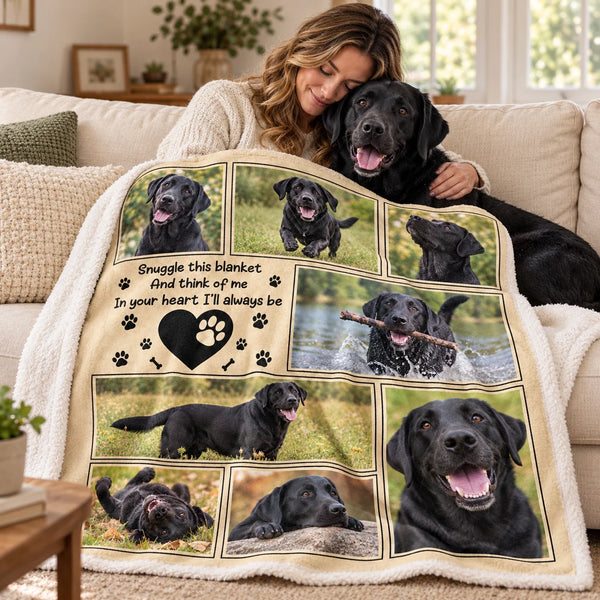 Snuggle This photo blanket on a sofa