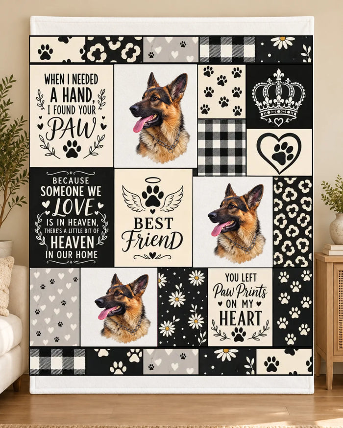 Paw Prints on My Heart personalised 3-photo pet memorial blanket