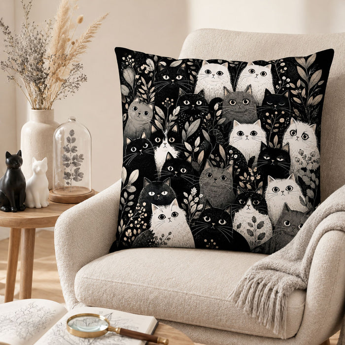 PawMoM black and white cat crowd cushion cover set