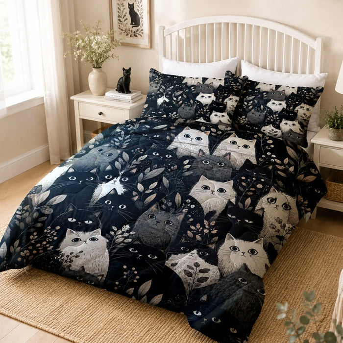 Black & White Cat Crowd Quilt Set — PawMoM