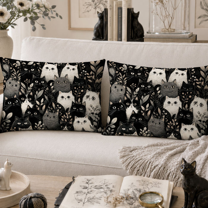 PawMoM black and white cat crowd pillowcase set