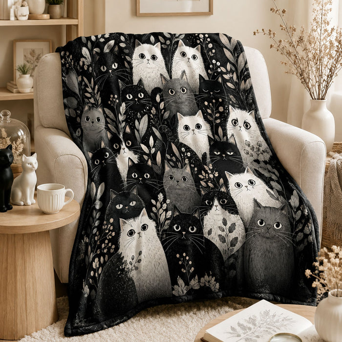 PawMoM black and white cat crowd soft throw blanket