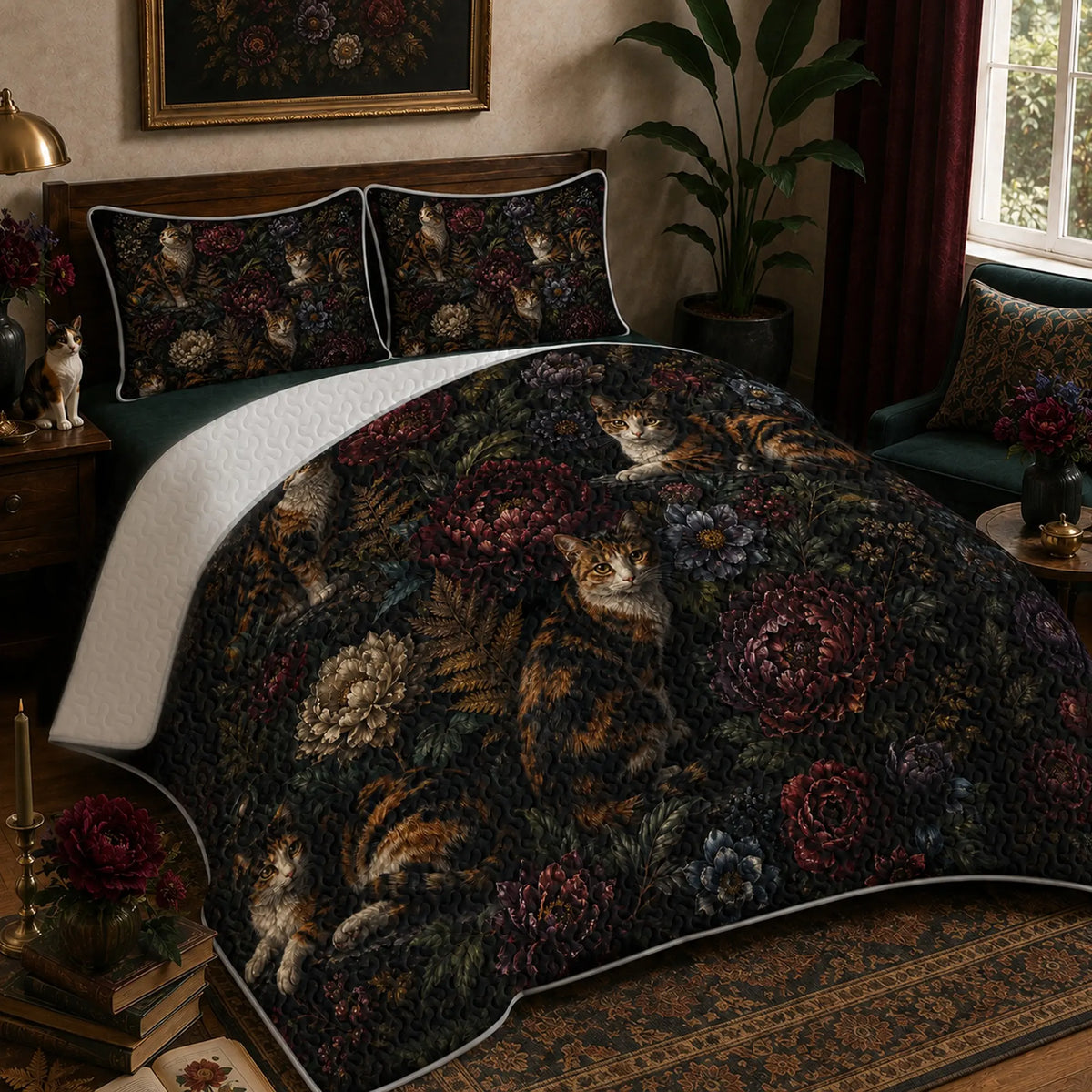 Dark Blossom Tabby Quilt Set — PawMoM