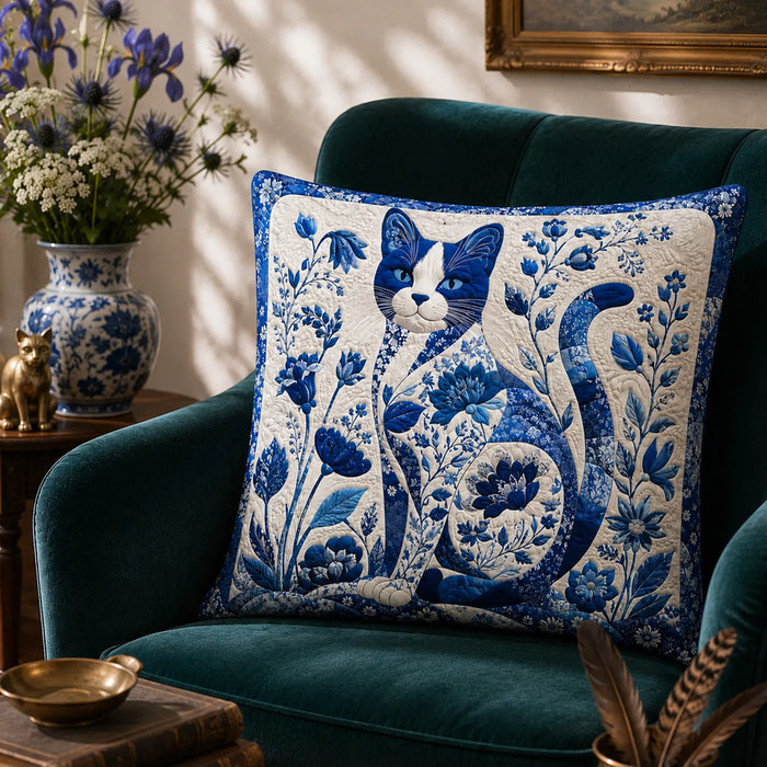 Delft Blue Botanical Cat Cushion Cover Set — PawMoM
