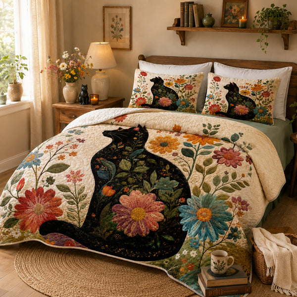 Chrysanthemum Garden Cat Quilt Set — part of The Complete Bed
