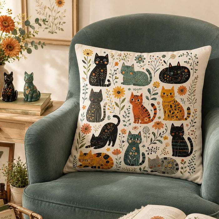 Folk Garden Cats Cushion Cover Set — PawMoM
