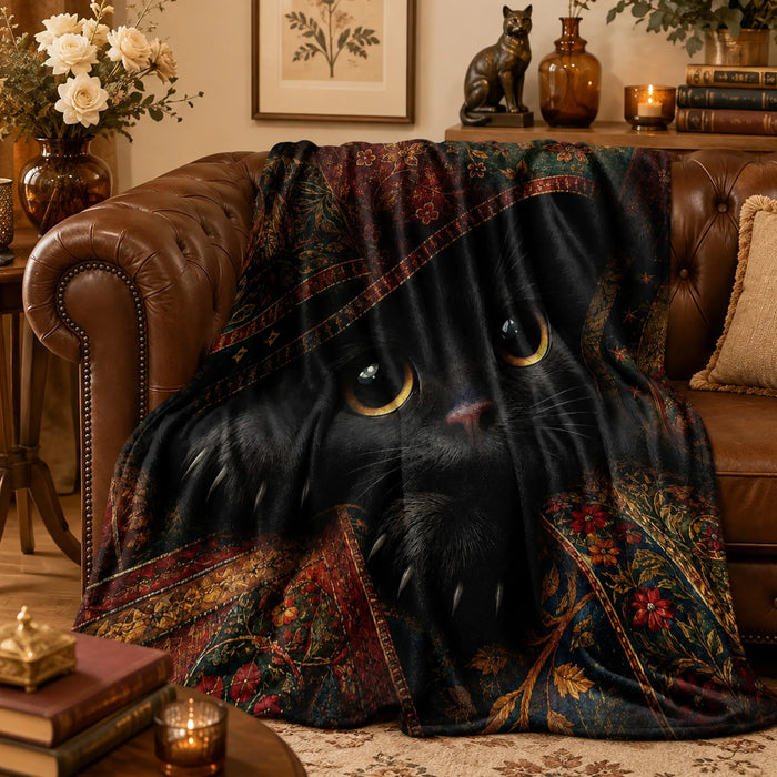 Golden-Eyed Black Cat Soft Throw Blanket — PawMoM