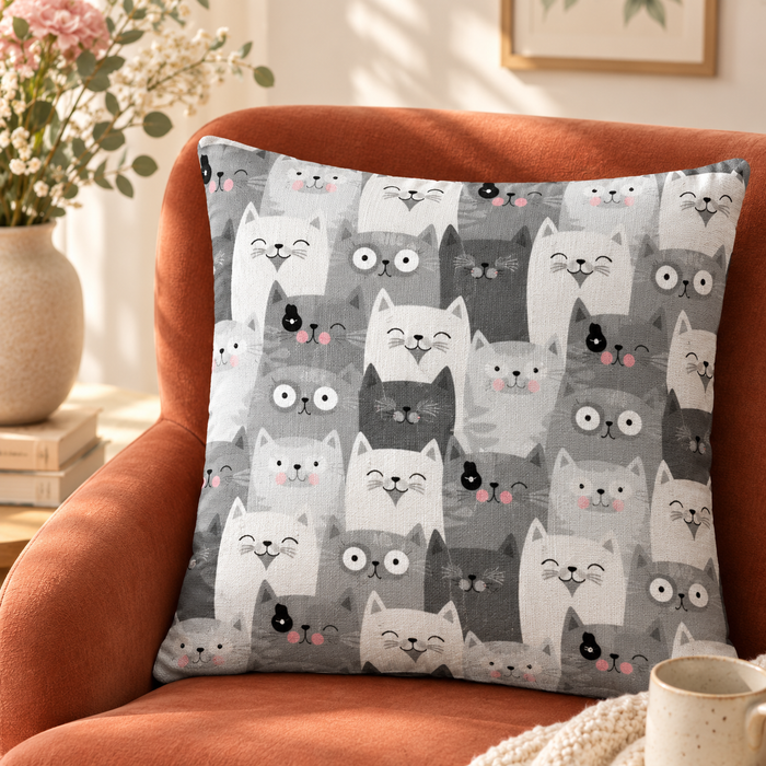 Grey Kawaii Cat cushion cover set
