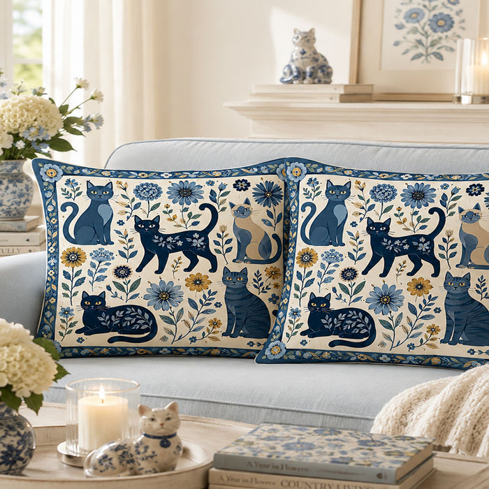 PawMoM indigo folk cats pillowcase set