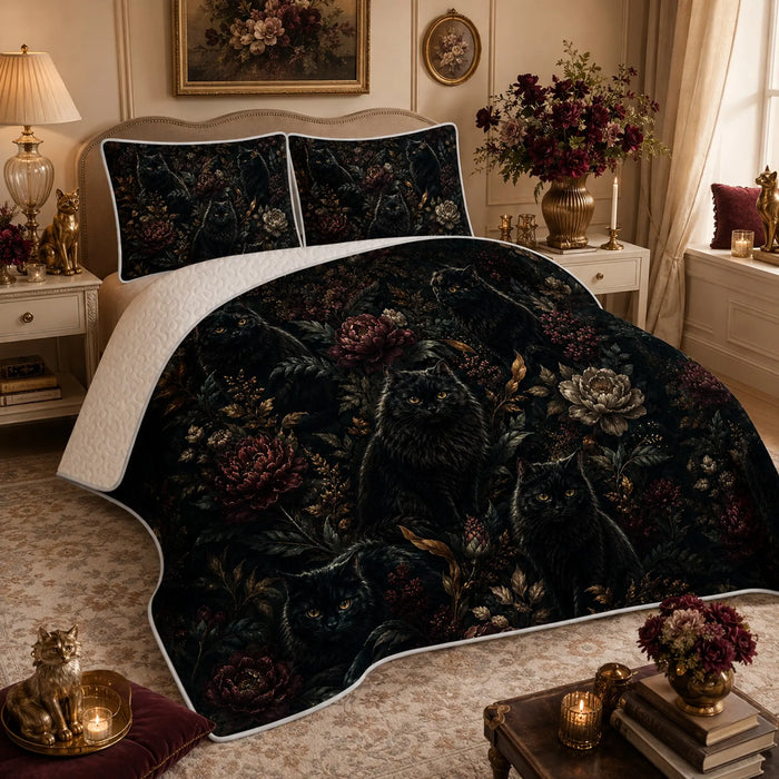 Midnight Peony Cat Quilt Set — PawMoM