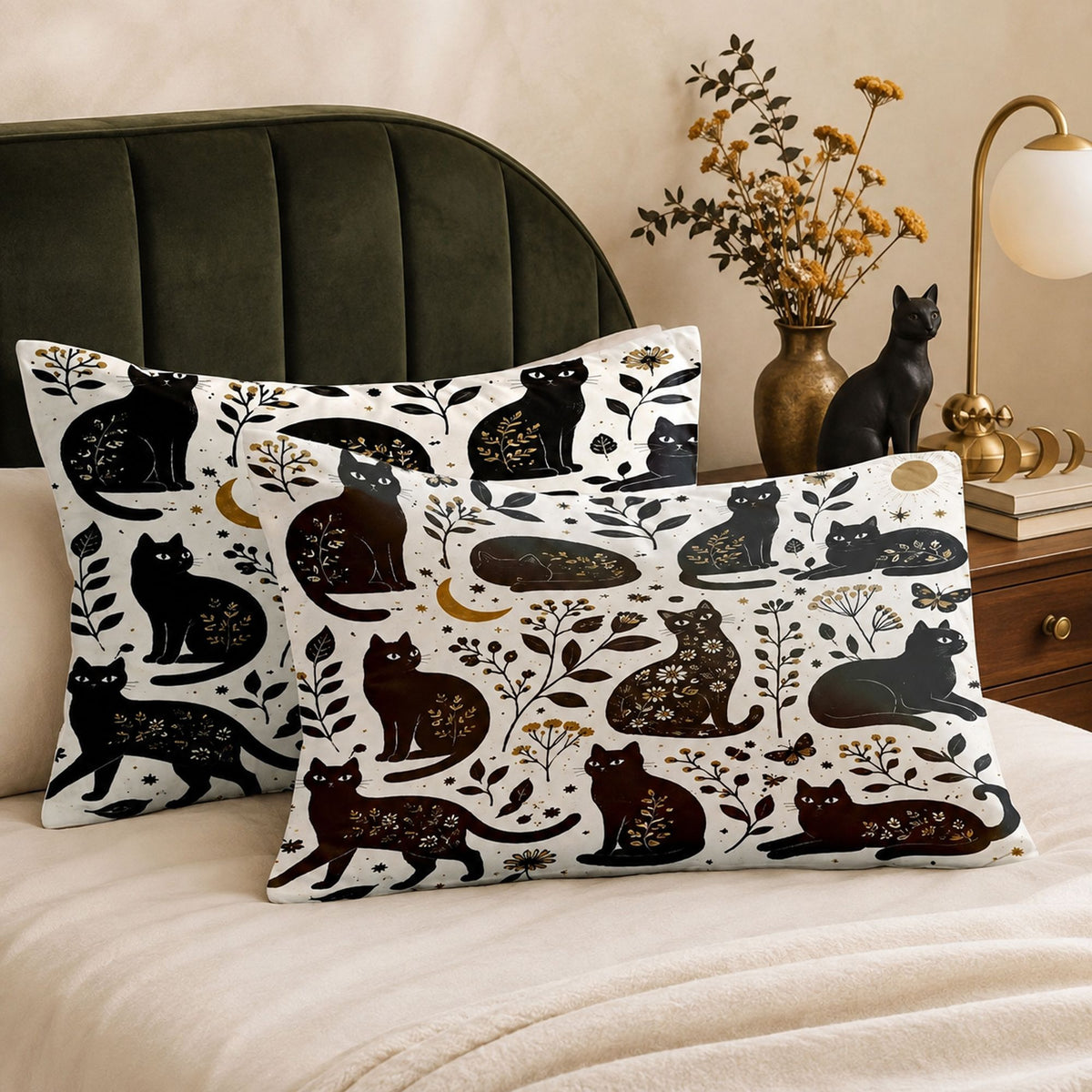 PawMoM moonlit cat silhouettes pillowcase set