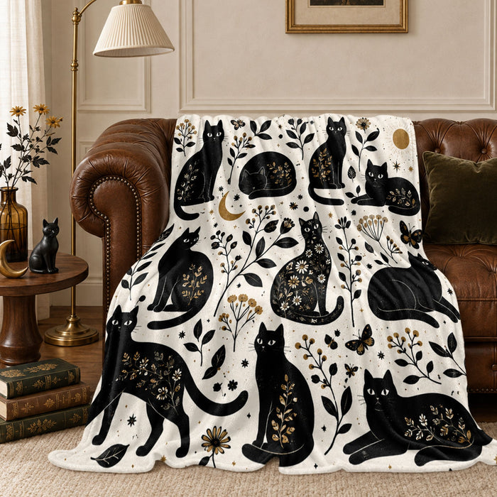 PawMoM moonlit cat silhouettes soft throw blanket