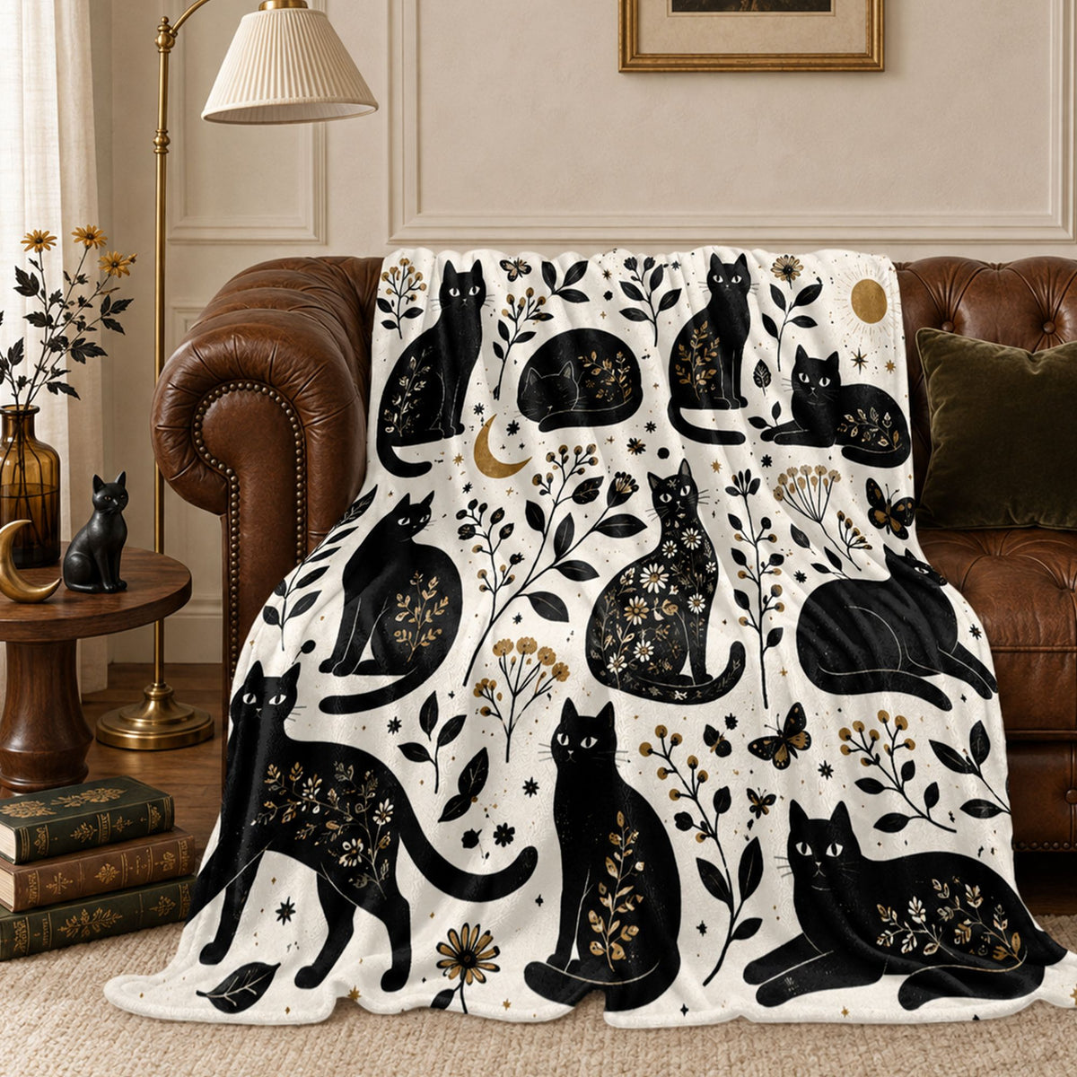 PawMoM moonlit cat silhouettes soft throw blanket