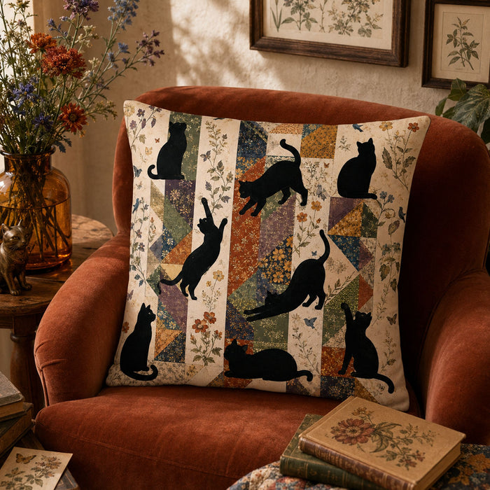 PawMoM patchwork black cats cushion cover set