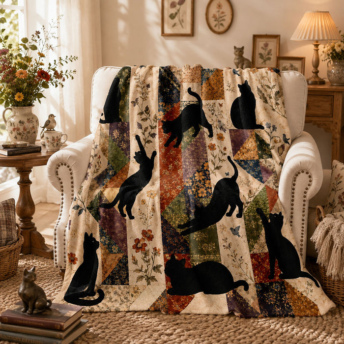 PawMoM patchwork black cats soft throw blanket
