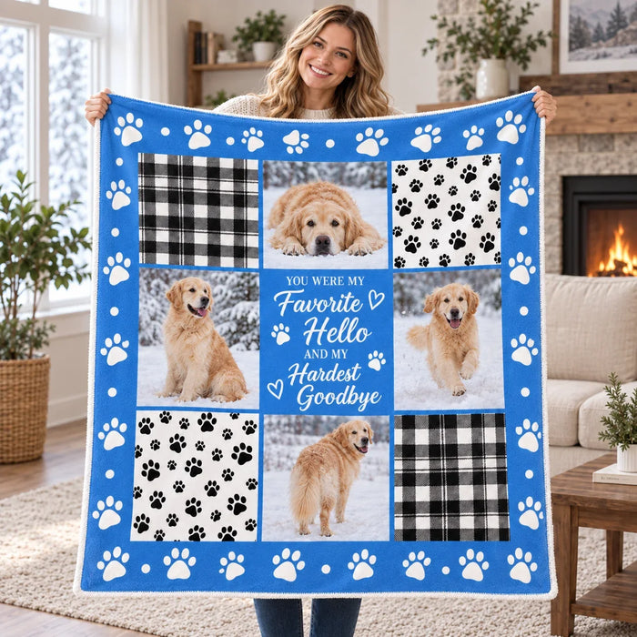 Person holding the Favorite Hello, Hardest Goodbye blanket