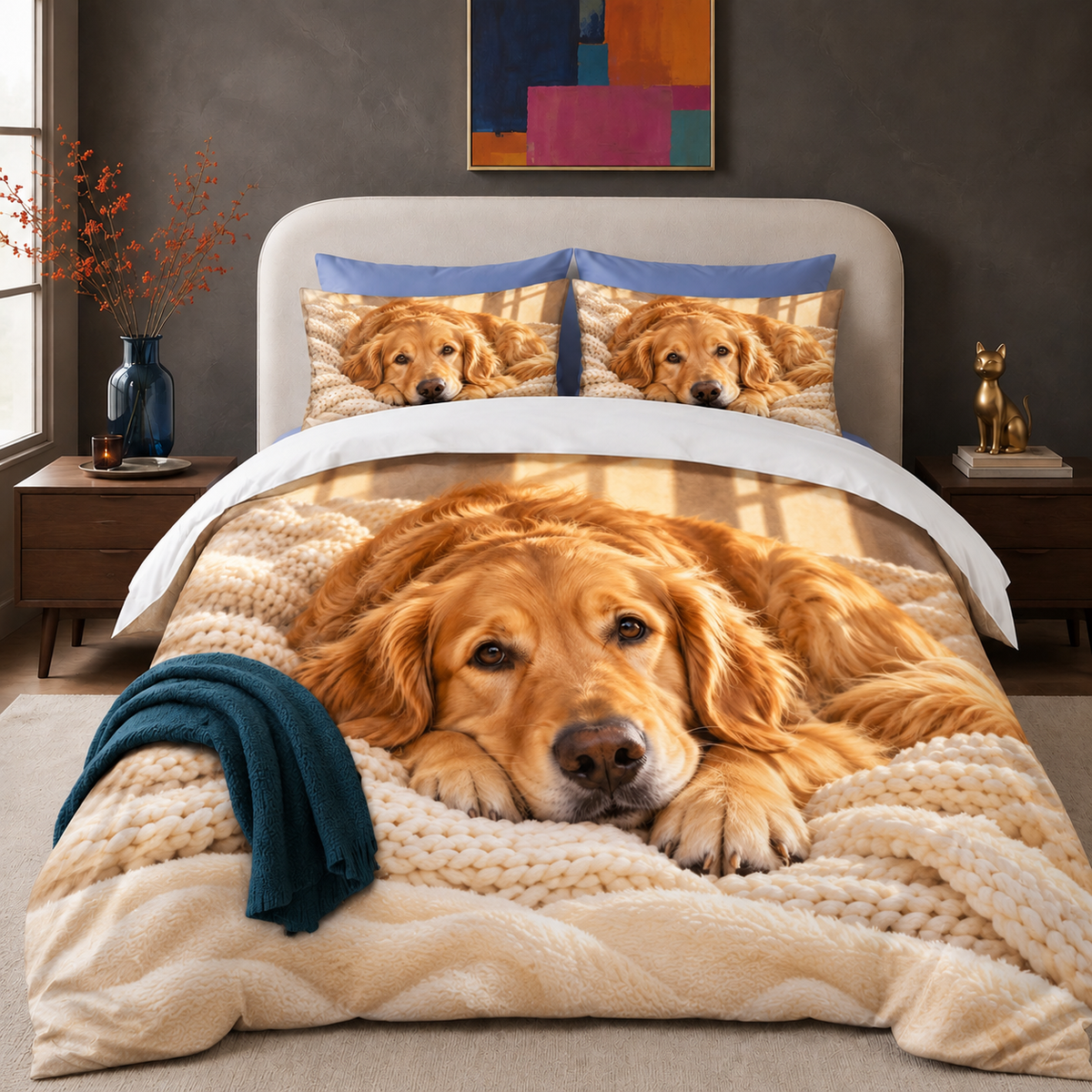Cozy Golden Retriever Portrait comforter set