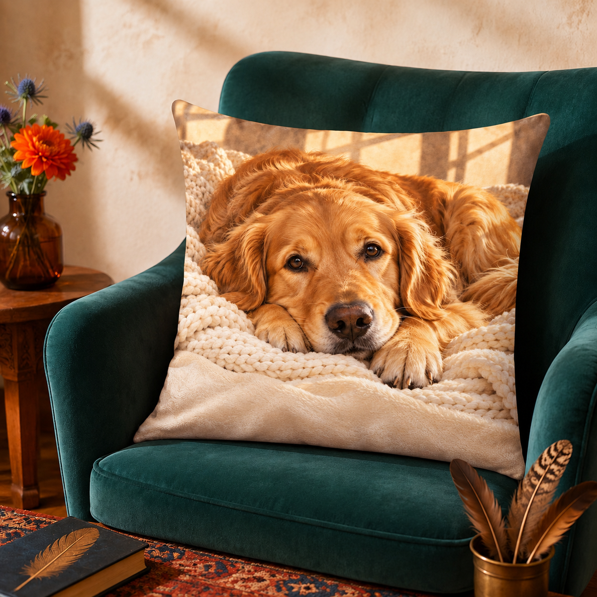 Cozy Golden Retriever Portrait cushion cover set