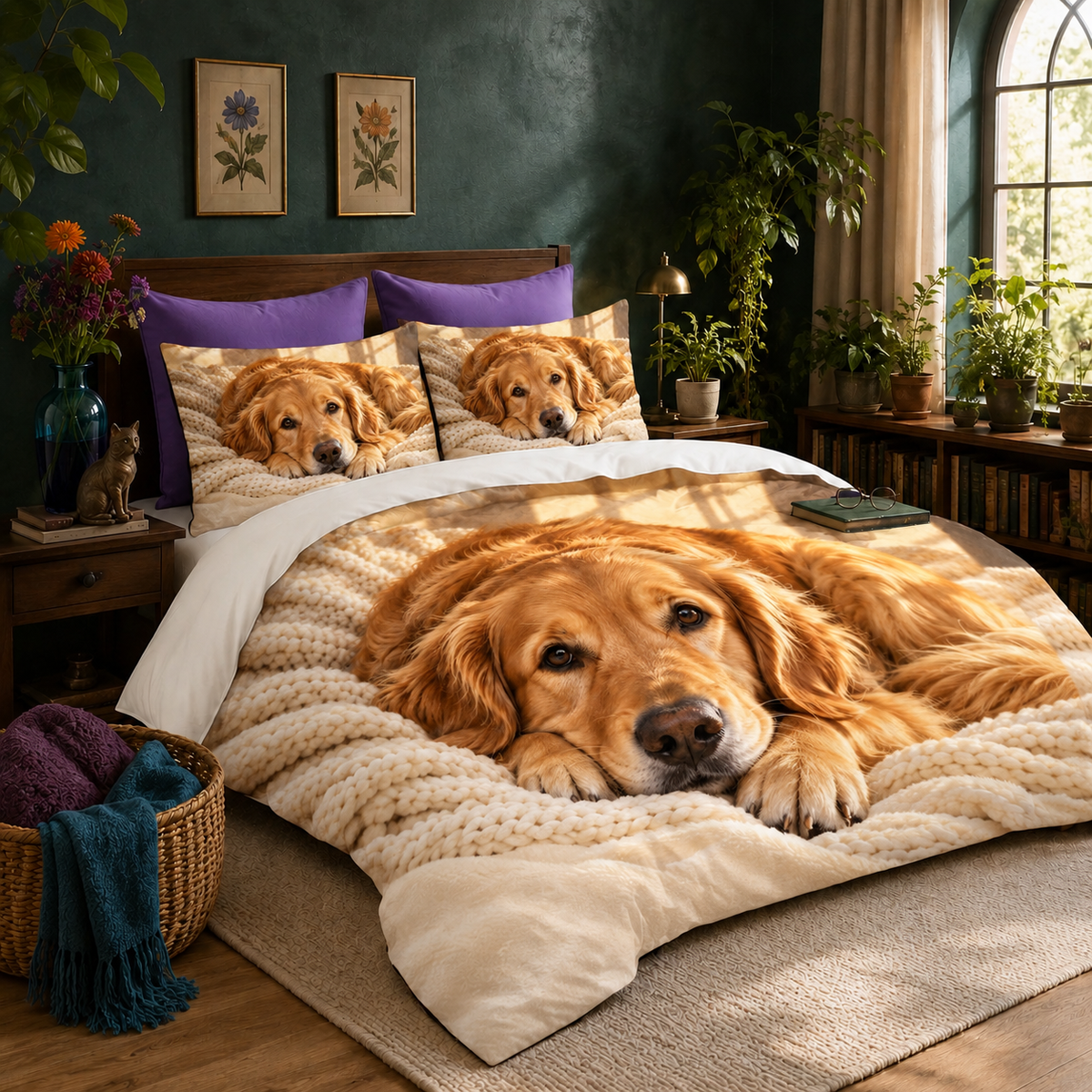 Cozy Golden Retriever Portrait duvet cover set
