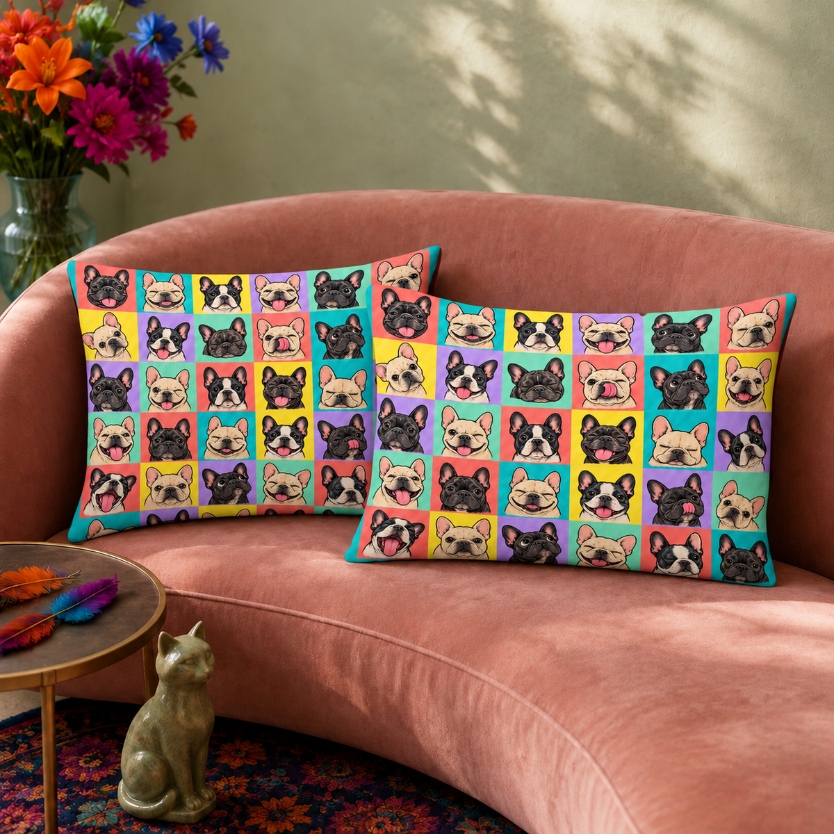 Pop Art French Bulldog Grid pillowcase set