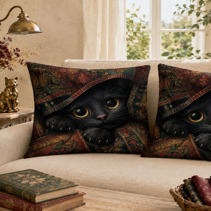 PawMoM peeking amber-eyed cat pillowcase set