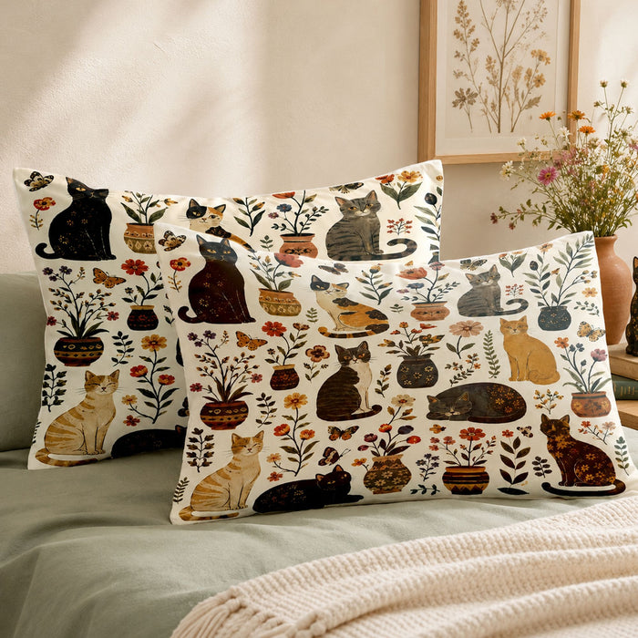 PawMoM potted garden cats pillowcase set