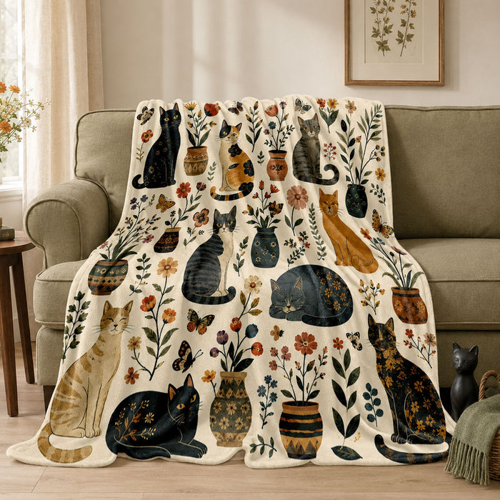 PawMoM potted garden cats soft throw blanket