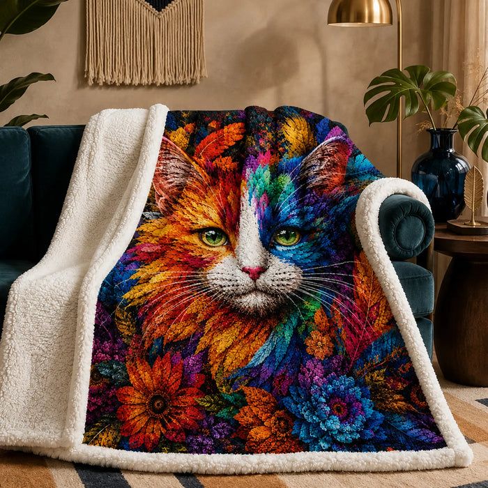 Rainbow Feather Cat Sherpa Blanket — PawMoM