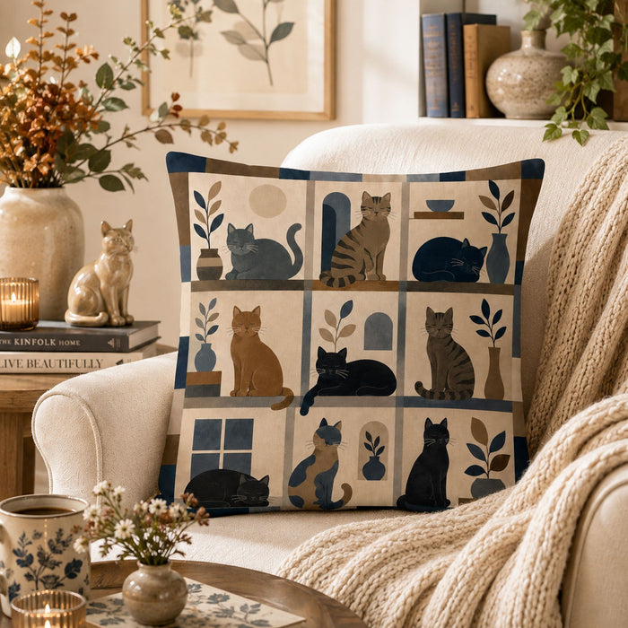 PawMoM windowpane patchwork cats cushion cover set