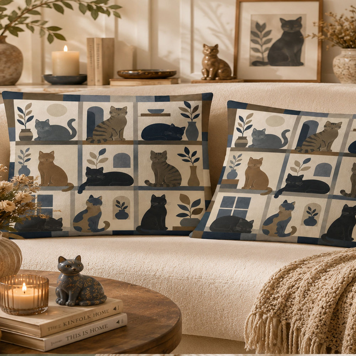 PawMoM windowpane patchwork cats pillowcase set