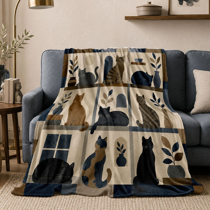 PawMoM windowpane patchwork cats soft throw blanket