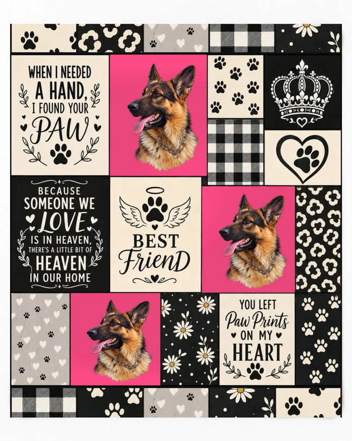 Paw Prints on My Heart personalised 3-photo pet memorial blanket