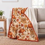 Golden Retriever Pumpkin Harvest Sherpa Blanket
