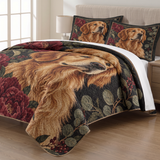 Peony Golden Retriever Portrait Quilt Set