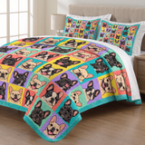 Pop Art French Bulldog Grid Quilt Set