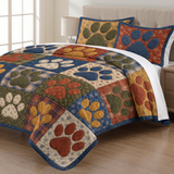 Paw Print Patchwork Dog Quilt Set