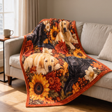 Autumn Floral Labradors Fleece Throw Blanket