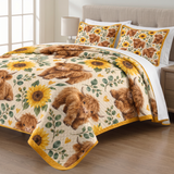 Sunflower Highland Cow Quilt Set
