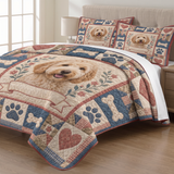 Doodle Dog Portrait Patchwork Quilt Set