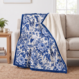 Chinoiserie French Bulldog Sherpa Blanket