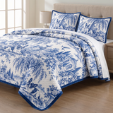 Blue Toile French Bulldog Quilt Set