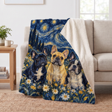 Starry Night French Bulldogs Sherpa Blanket