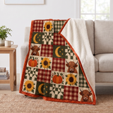 Autumn Plaid Highland Cow Patchwork Sherpa Blanket