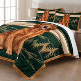 Forest Green Golden Retriever Portrait Quilt Set