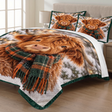Tartan Scarf Highland Cow Quilt Set