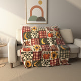 Autumn Plaid Highland Cow Patchwork Fleece Throw Blanket