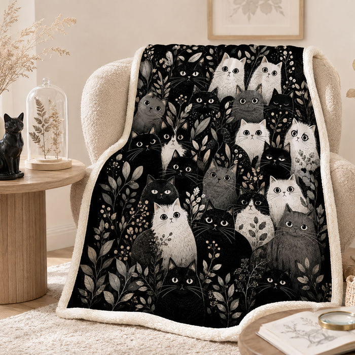 PawMoM black and white cat crowd sherpa blanket