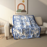 Blue Toile French Bulldog Fleece Throw Blanket