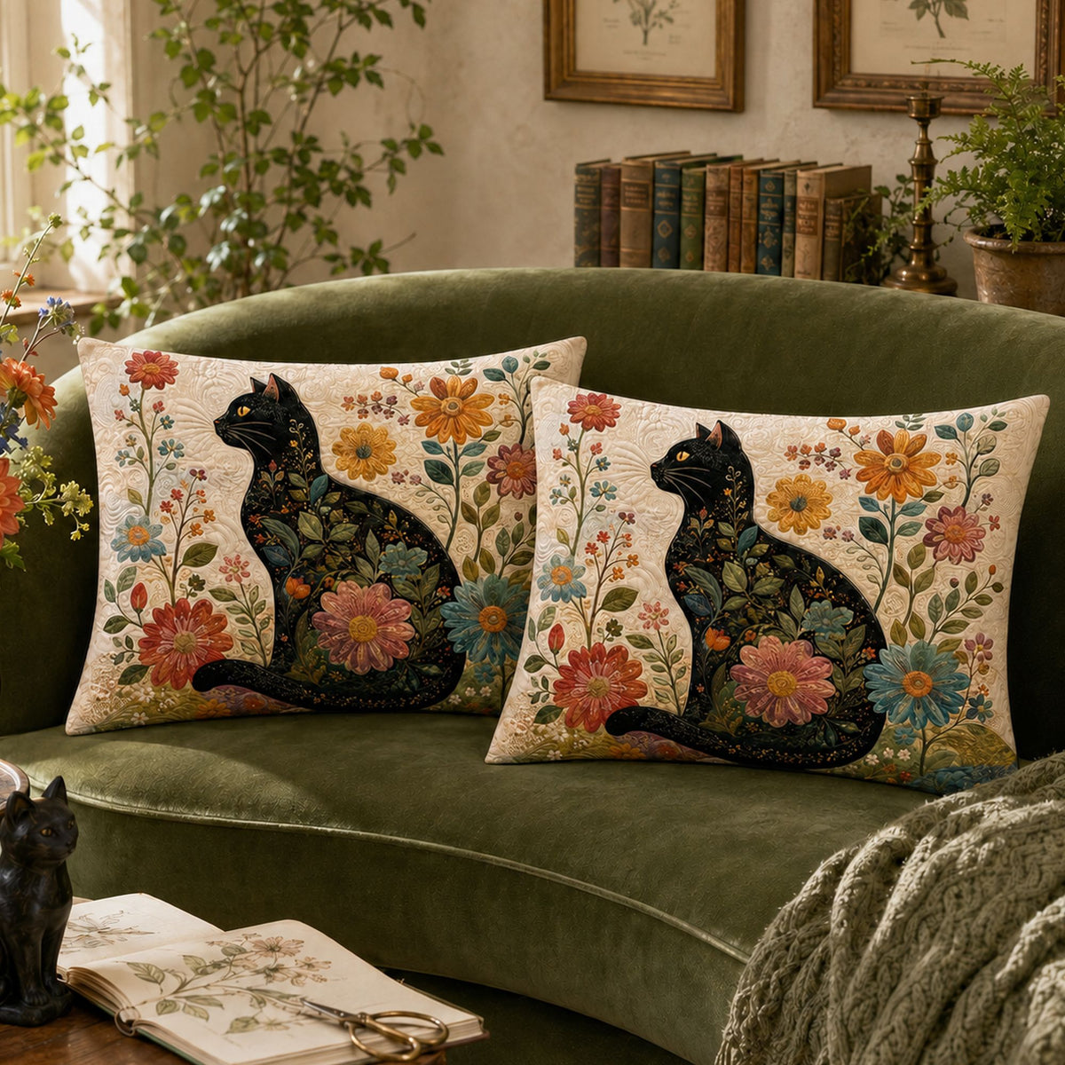 PawMoM chrysanthemum black cat pillowcase set